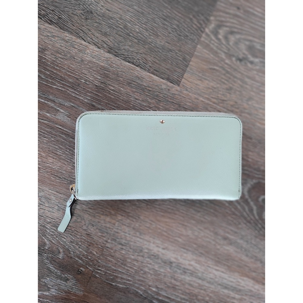Kate Spade New York Zip Around Wallet Mint Saffiano Leather Polka Dot Zipper #HH